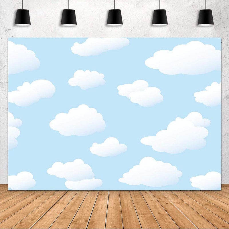 MEHOFOND Blue Sky Backdrop Cloud Cartoon Birthday Party Decoration Backdrop for Boy Kids World Travel Aviator Step and Repeat Dessert Baby Shower Photography Background Banner Studio Photo Props 7x5ft - Image 1